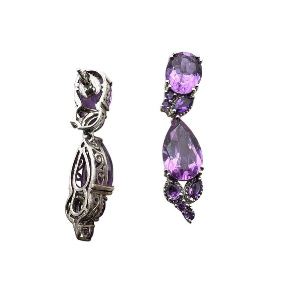 Designer TJC 925 Purple Amethyst Gemstone Sterling Silver Pierced 1.5" Earrings - Picture 2 of 2